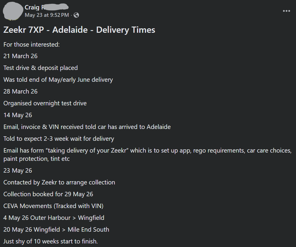 Screenshot detailing past customer wait times from Facebook